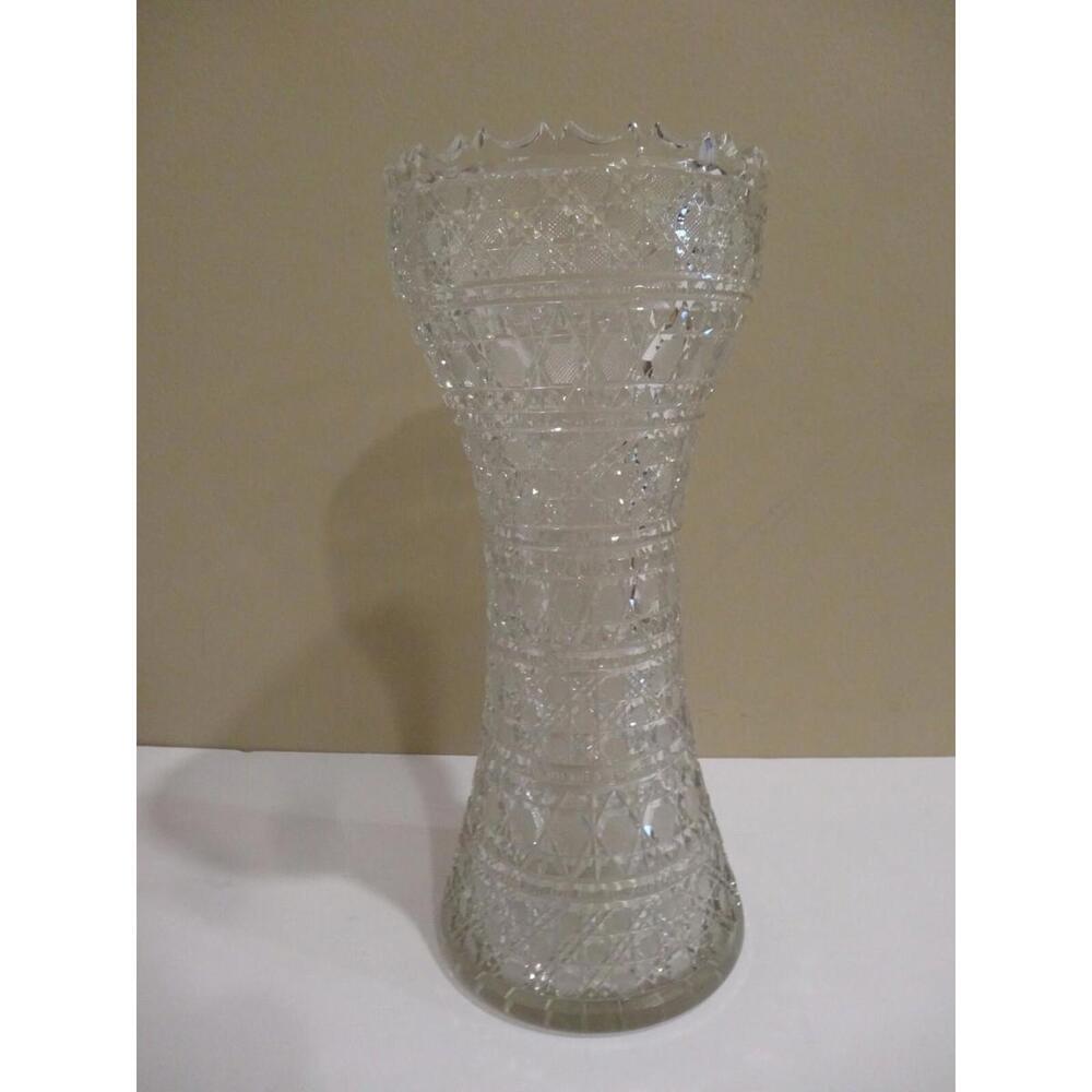 Antique American Brilliant ABP Period Cut Glass Vase 11.5" Tall